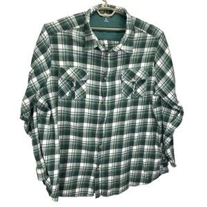 King Size Shirt Men's 5XL Tall Green Plaid Light Flannel Button Hiking Camping